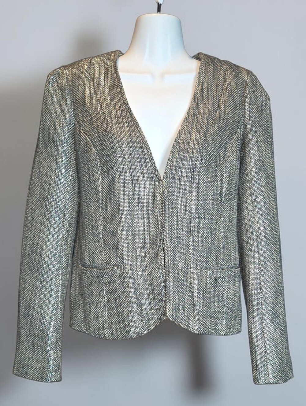 Ella Moss Silver Metallic V-Neck Blazer